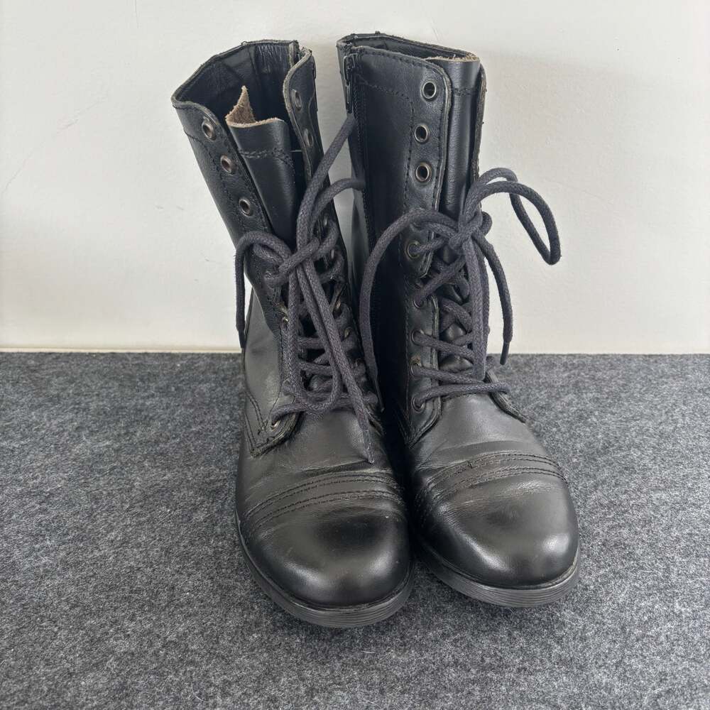 Steve Madden Troopa Black Leather Lace-Up Military Combat Boots